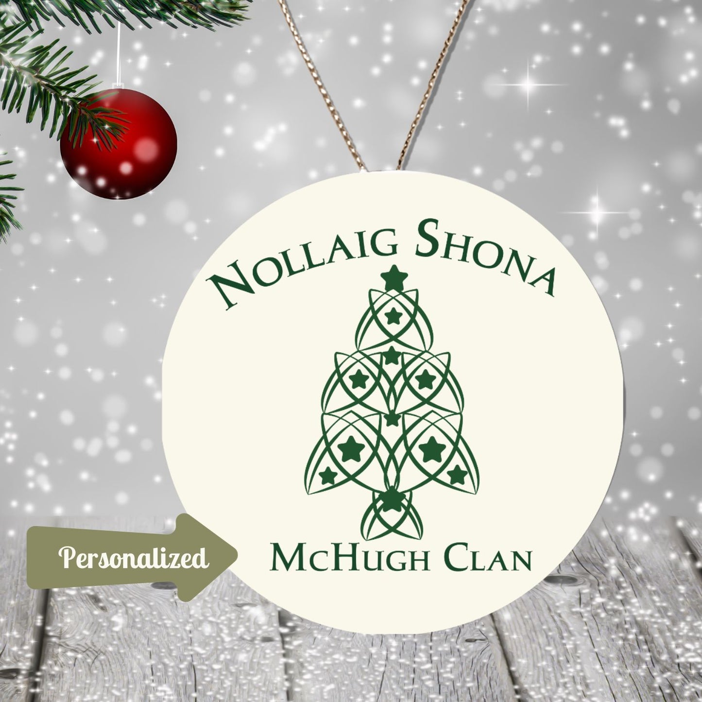 Personalized Irish Gaelic Christmas Ornament Nollaig Shona Duit Unique Celtic Ceramic Decoration Ireland with Flag Colors Snow Custom Gift for Irish