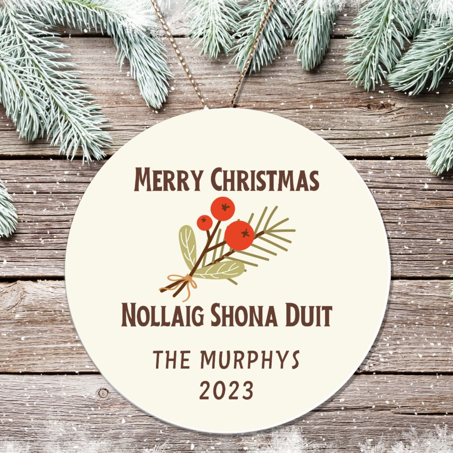 Personalized Irish Gaelic Christmas Ornament Nollaig Shona Duit Unique Celtic Ceramic Decoration Ireland Custom Gift for Irish