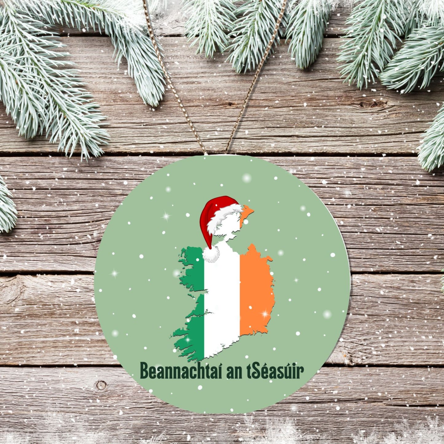 Irish Gaelic Christmas Ornament Nollaig Shona Duit Unique Celtic Ceramic Decoration Ireland with Flag Colors Snow Custom Gift for Irish