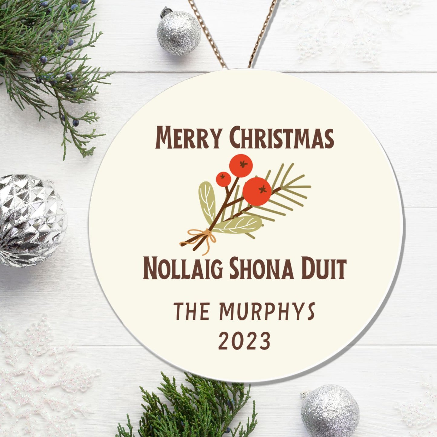 Personalized Irish Gaelic Christmas Ornament Nollaig Shona Duit Unique Celtic Ceramic Decoration Ireland Custom Gift for Irish