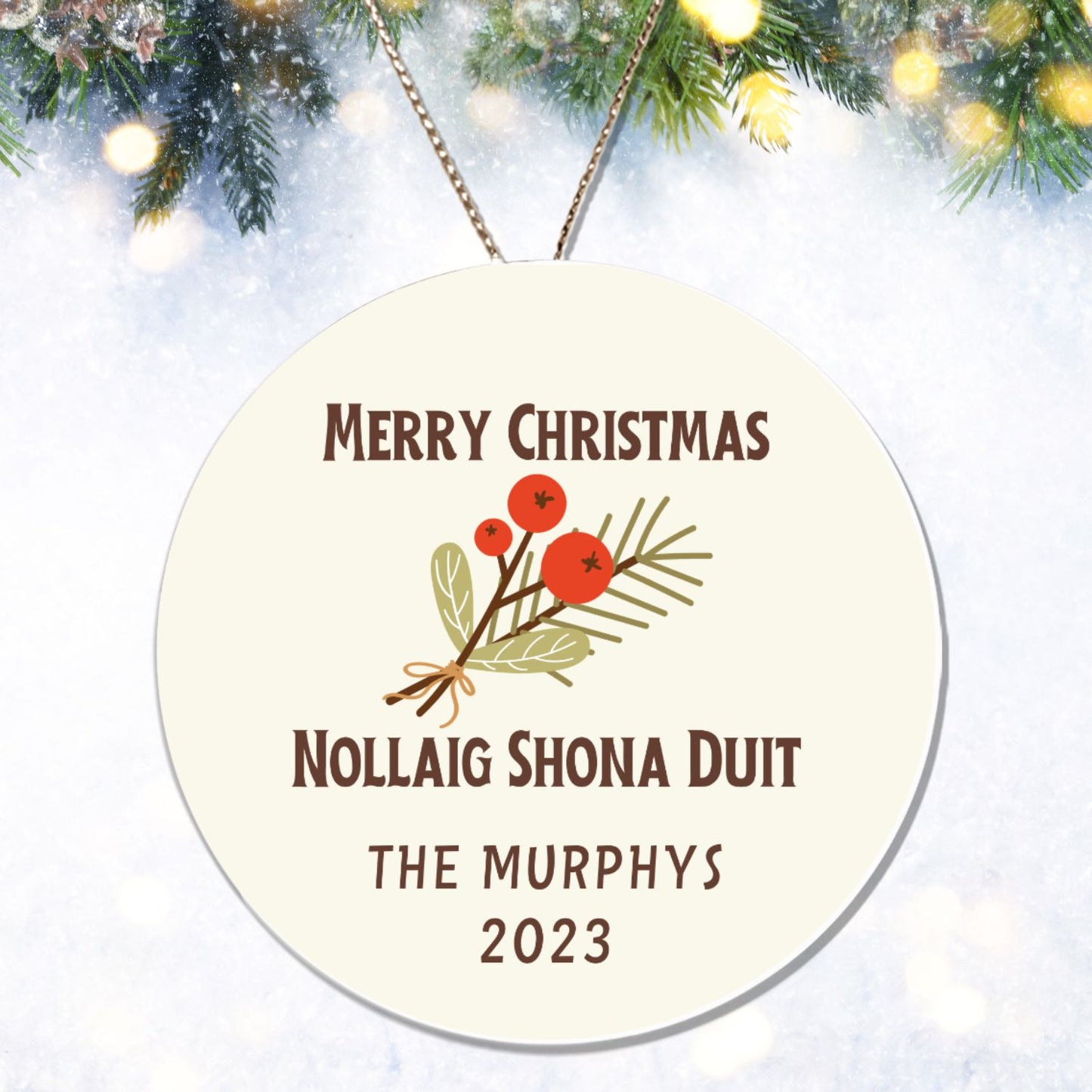 Personalized Irish Gaelic Christmas Ornament Nollaig Shona Duit Unique Celtic Ceramic Decoration Ireland Custom Gift for Irish