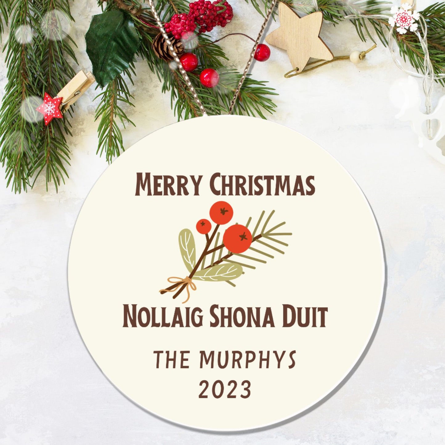 Personalized Irish Gaelic Christmas Ornament Nollaig Shona Duit Unique Celtic Ceramic Decoration Ireland Custom Gift for Irish