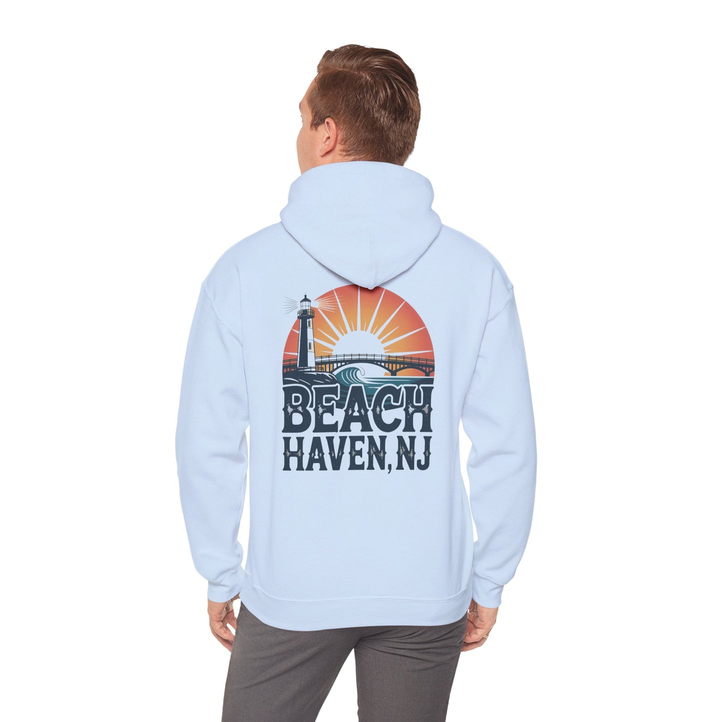 Beach Haven NJ Shore Hoodie – Retro Lighthouse Sunset Sweatshirt