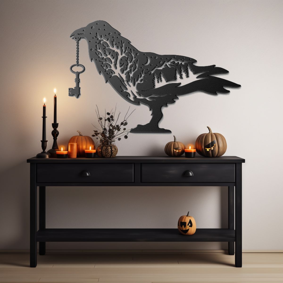 Halloween Metal Sign Raven Metal Art Witchy Aesthetic Porch Sign Halloween Unique Halloween Decorations Goth Design Fall Wall Art