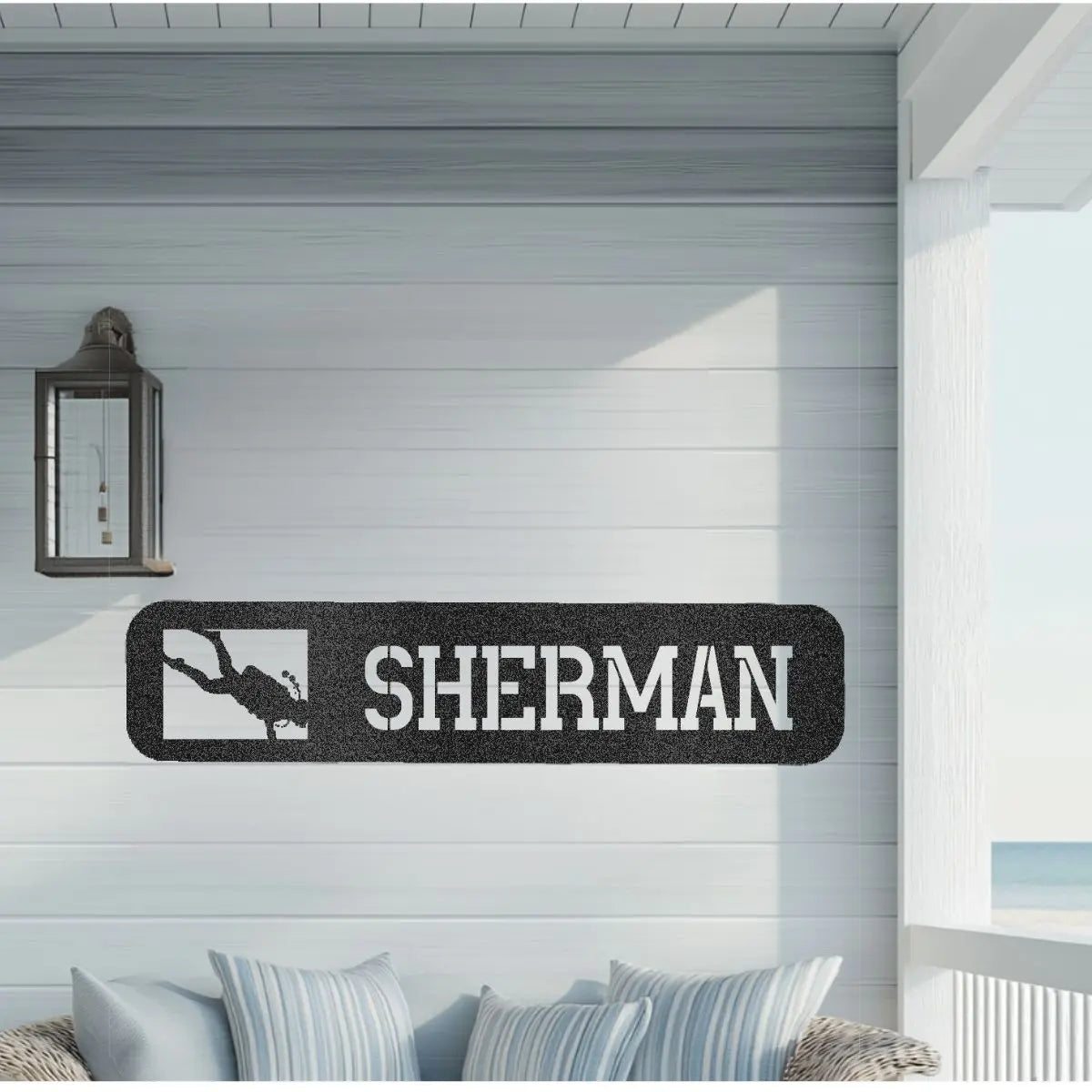 Scuba Diver Address Sign - Personalized Metal Coastal Home Decor Plaque clickcoastal