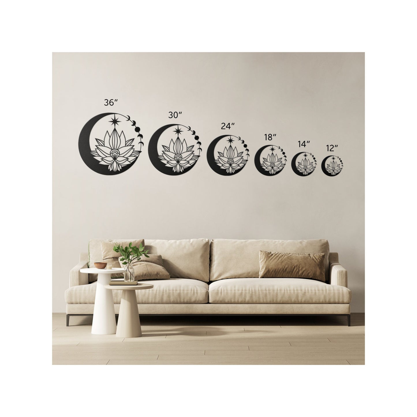 Lotus Moon Phase Metal Art for Wall - Indoor Outdoor Yoga Decor Gift - Spiritual Moon and Star Wall Hanging - Gift for Yogi clickcoastal