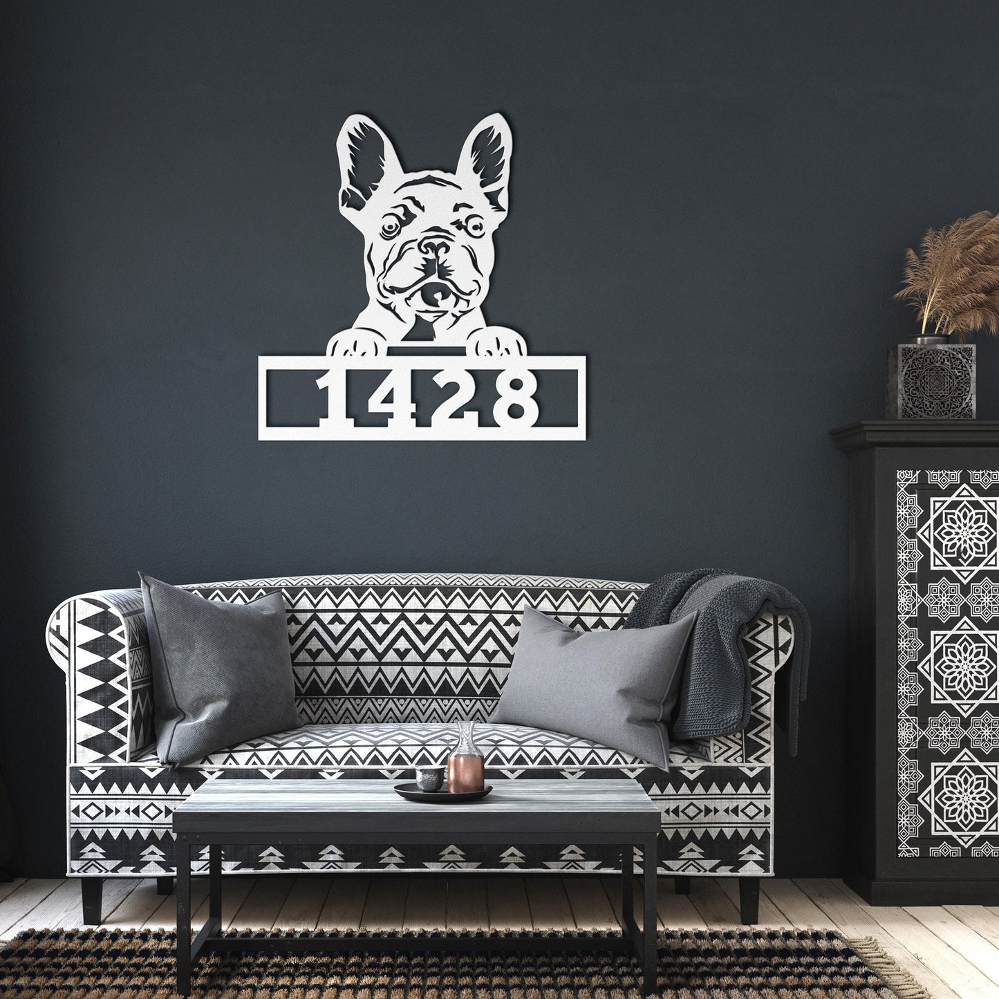 Custom French Bulldog Metal Address Sign, Personalized Welcome Pet Gift, Frenchie Metal Address Sign, Dog Lover Gift, Home Sign clickcoastal