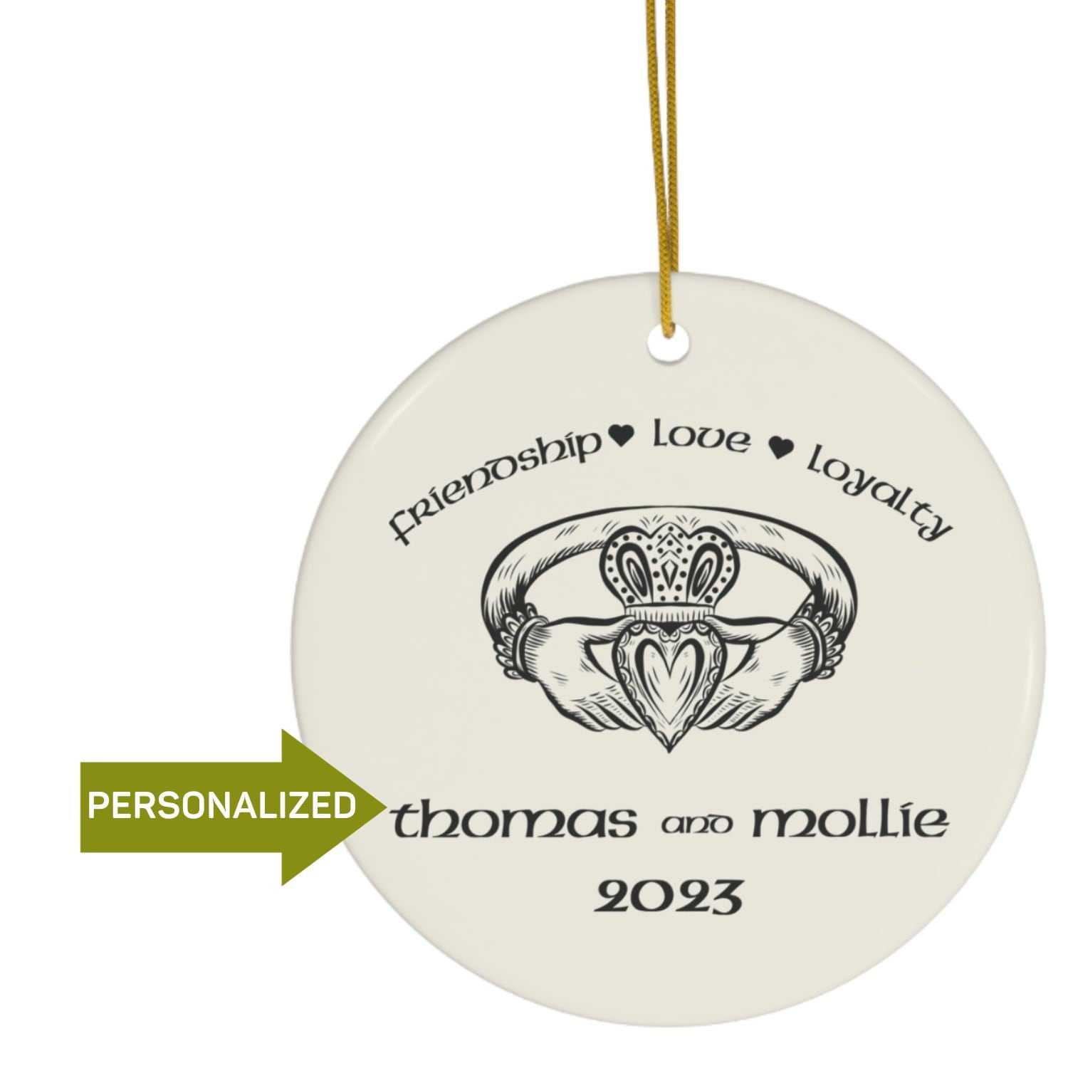 Irish Gaelic Christmas Ornament Nollaig Shona Duit Unique Celtic Ceramic Decoration Ireland Eire Custom Claddagh Gift for Irish