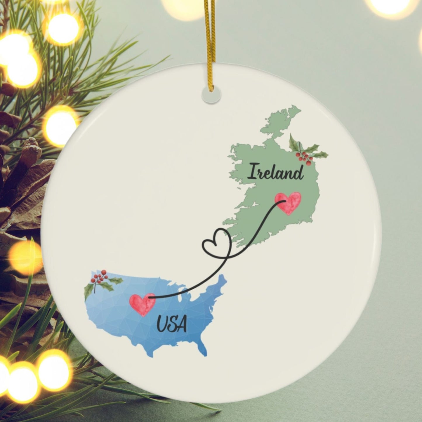 Irish American Christmas Ornament Nollaig Shona Duit Unique Celtic Ceramic Decoration Ireland Eire Custom Travel Gift for Irish clickcoastal