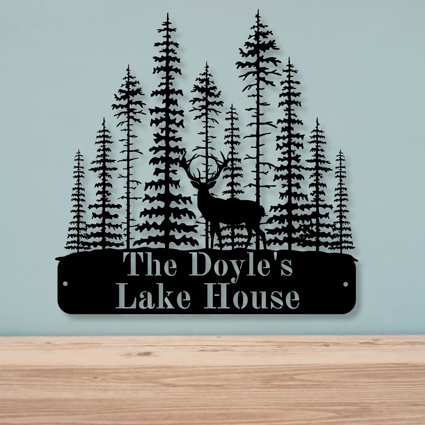 Personalized Lake House Sign Metal Forest Art Custom Deer Metal Art Outdoor Name Metal Wall Art Lake Cabin Gifts Unique Lake House Wall Art Deer Decor