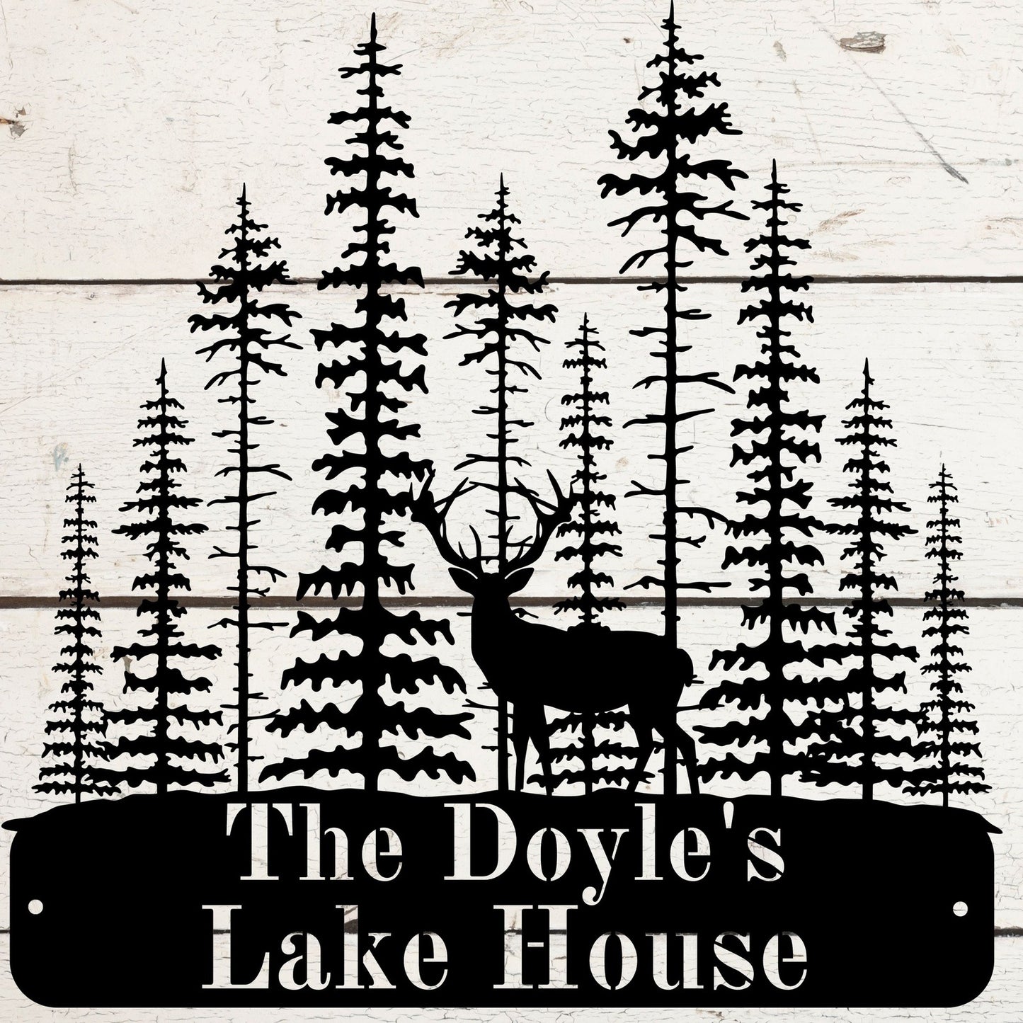 Personalized Lake House Sign Metal Forest Art Custom Deer Metal Art Outdoor Name Metal Wall Art Lake Cabin Gifts Unique Lake House Wall Art Deer Decor
