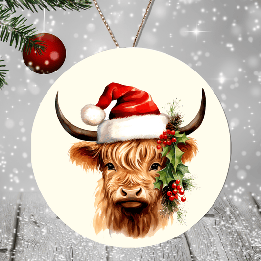 Scottish Highland Cow Christmas Ornament