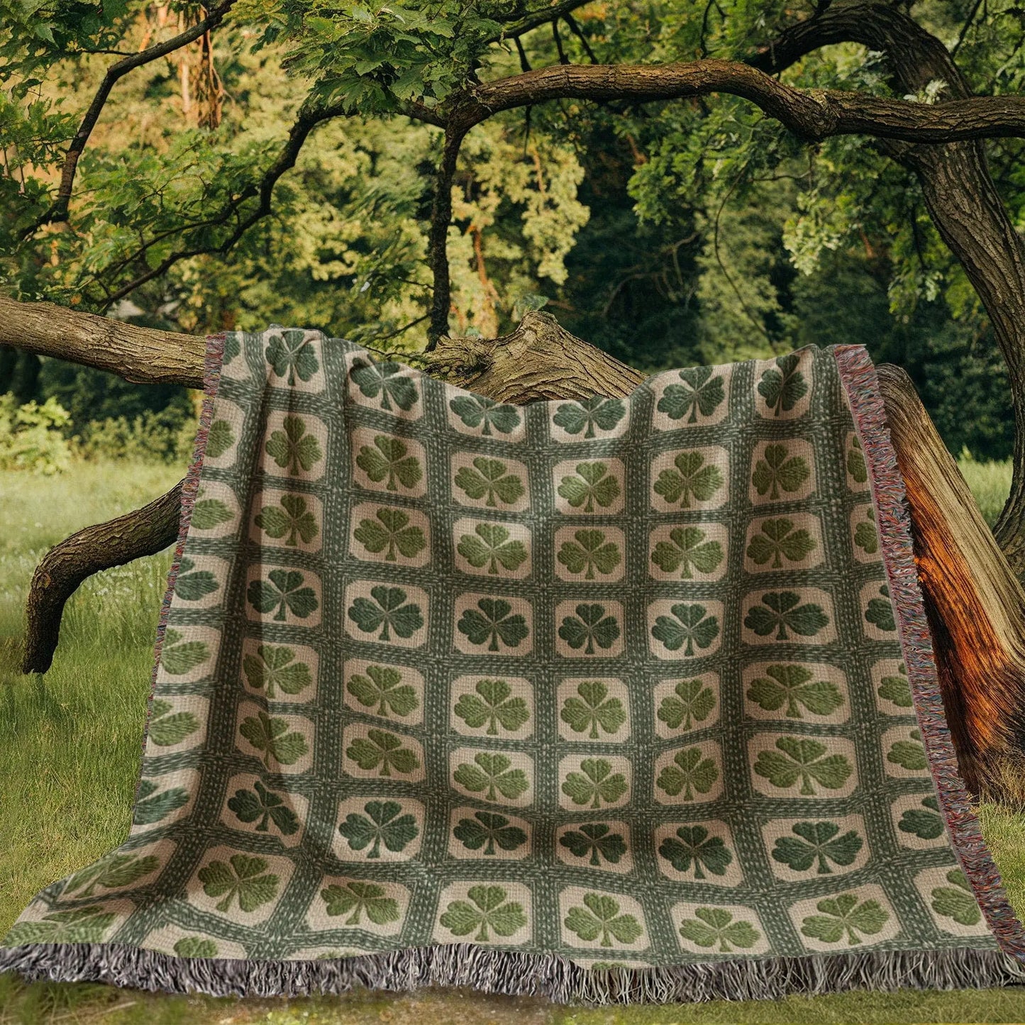 Irish Shamrock Woven Blanket Keepsake Gift – 100% Cotton Celtic Home Decor