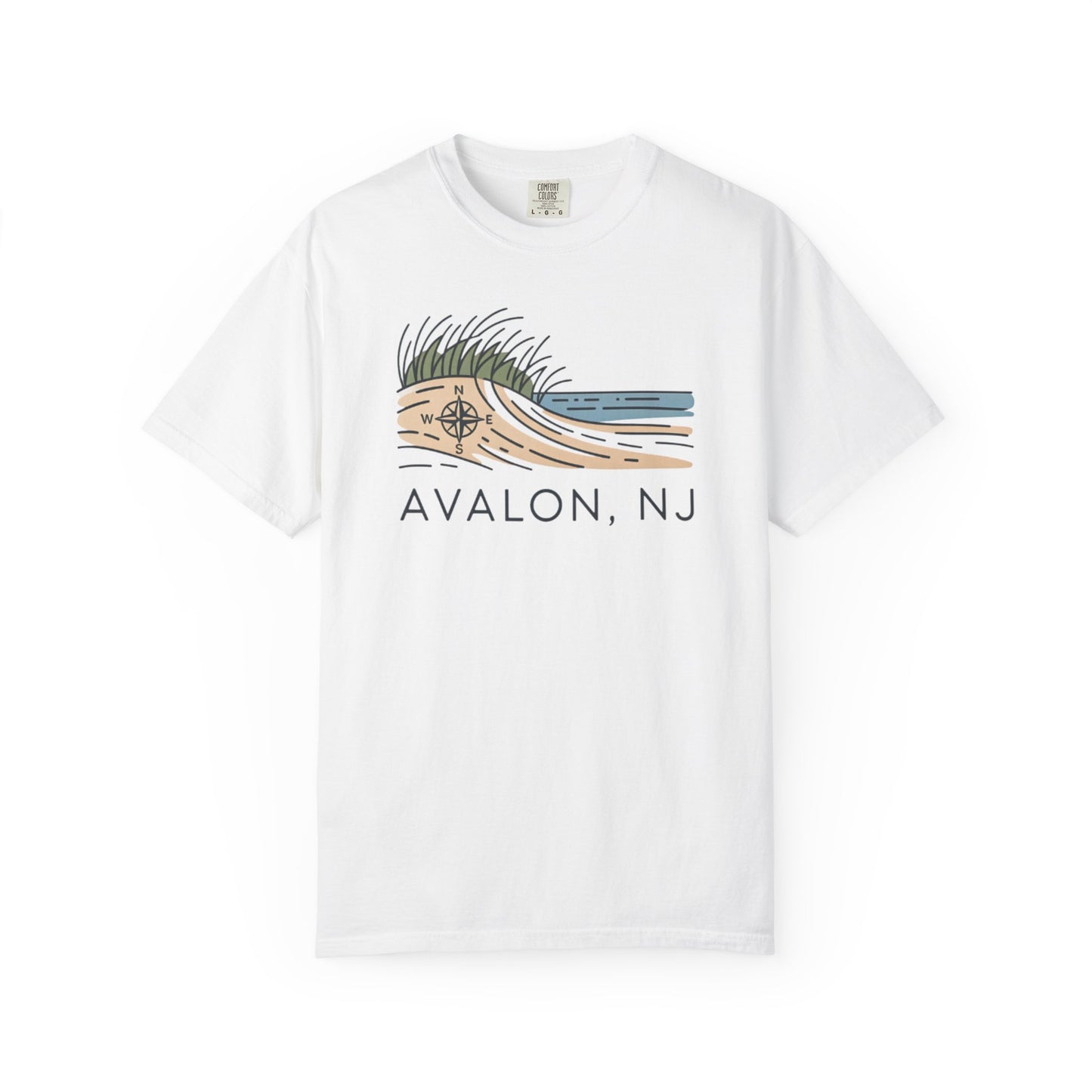 Avalon NJ Beach Compass T-Shirt — Jersey Shore Dune Graphic