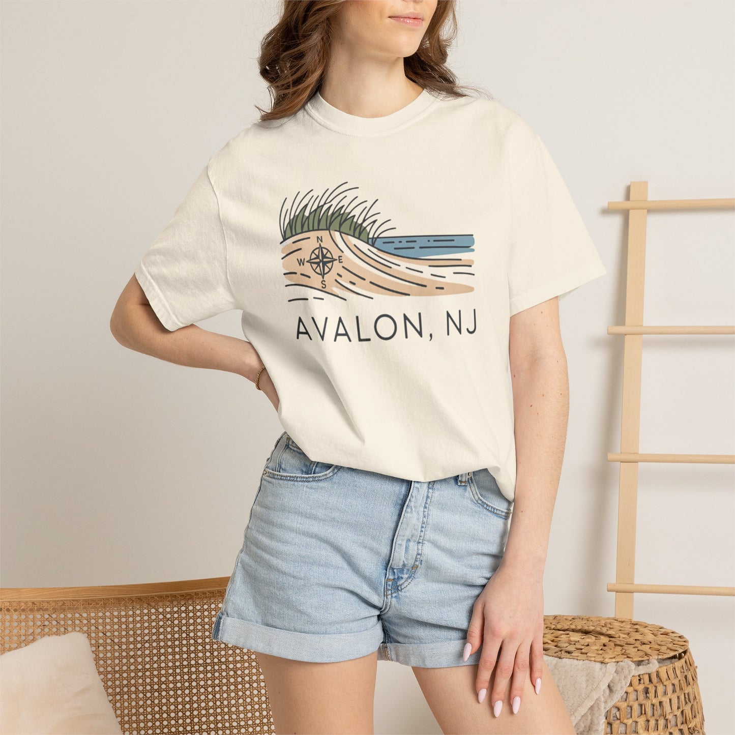 Avalon NJ Beach Compass T-Shirt — Jersey Shore Dune Graphic