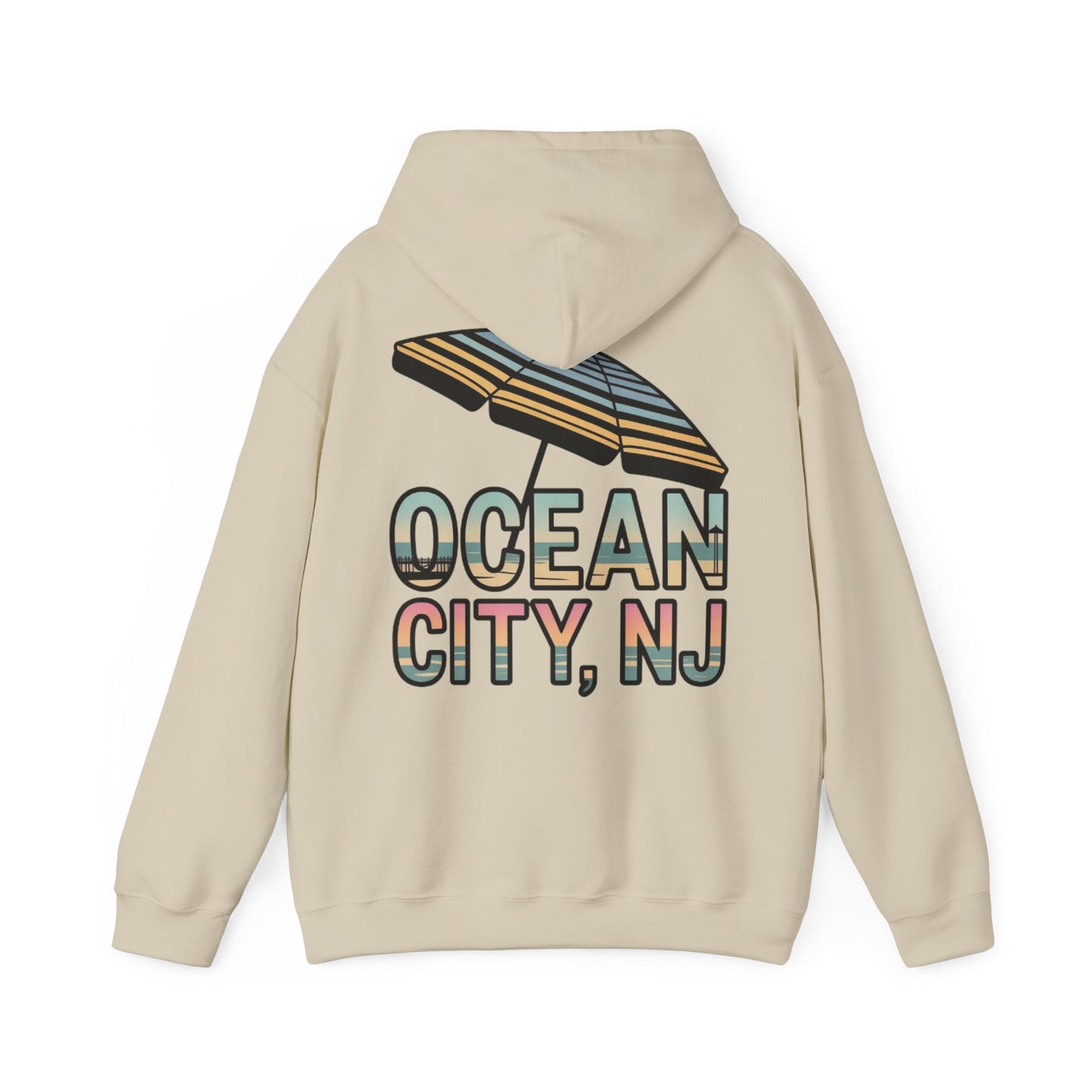 Ocean City NJ Beach Hoodie — Retro Umbrella Coastal Sweatshirt, Vacation & Boardwalk Souvenir