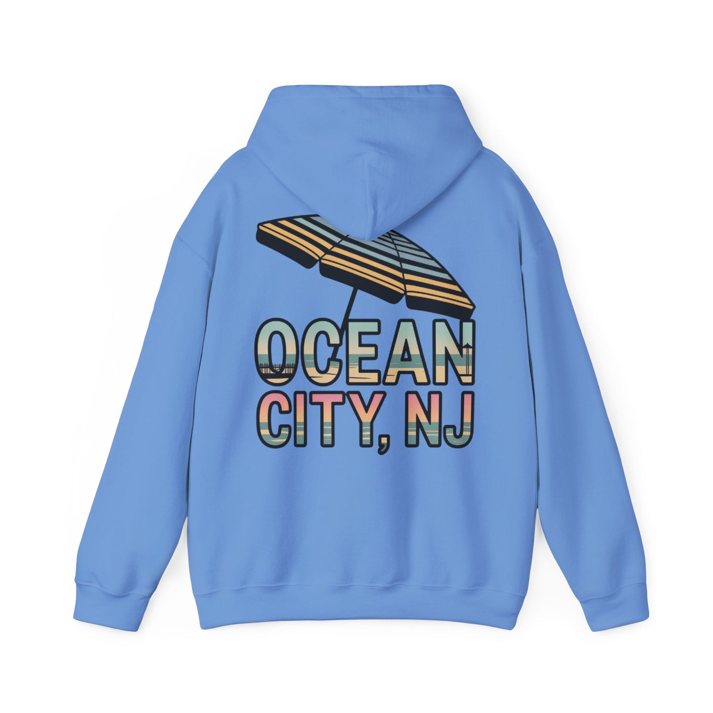 Ocean City NJ Beach Hoodie — Retro Umbrella Coastal Sweatshirt, Vacation & Boardwalk Souvenir