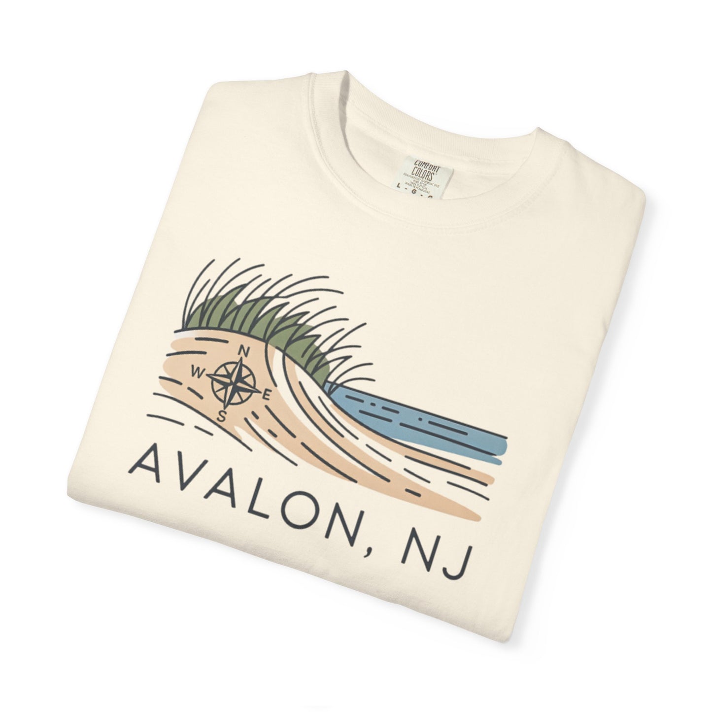 Avalon NJ Beach Compass T-Shirt — Jersey Shore Dune Graphic