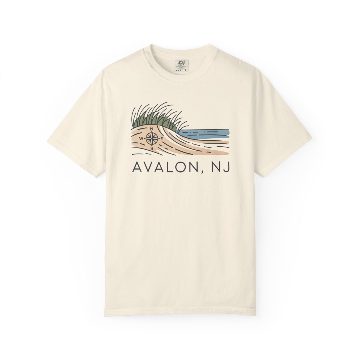 Avalon NJ Beach Compass T-Shirt — Jersey Shore Dune Graphic