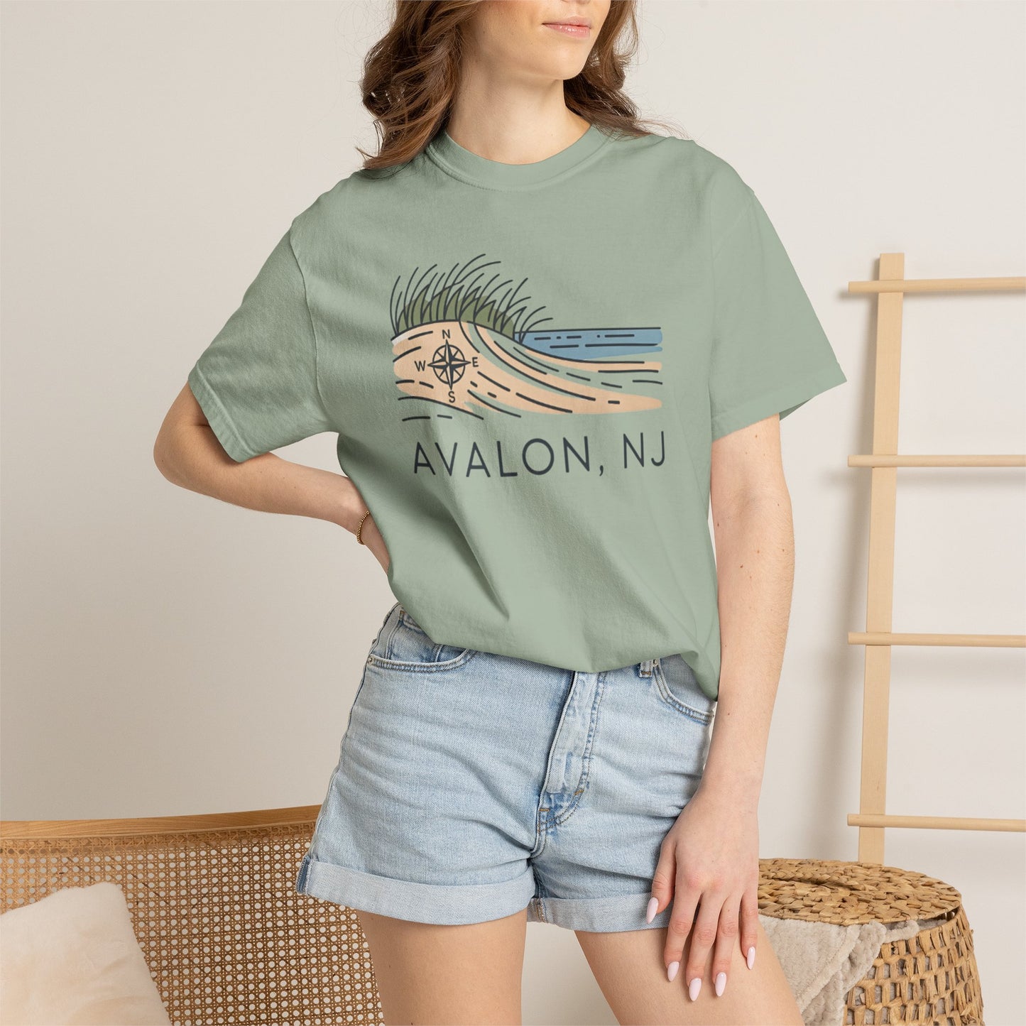 Avalon NJ Beach Compass T-Shirt — Jersey Shore Dune Graphic