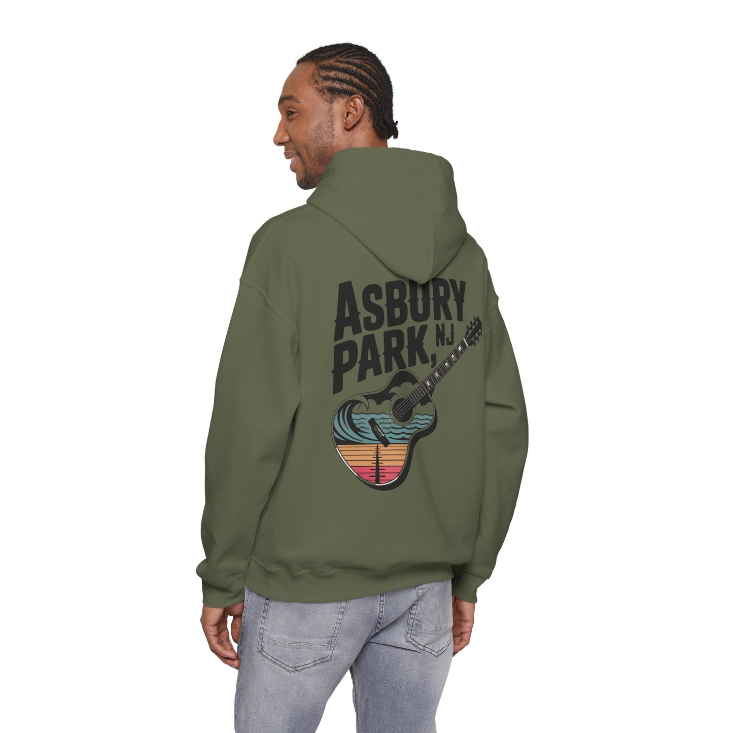 Asbury Park NJ Guitar Hoodie - Retro Beach Music Pullover