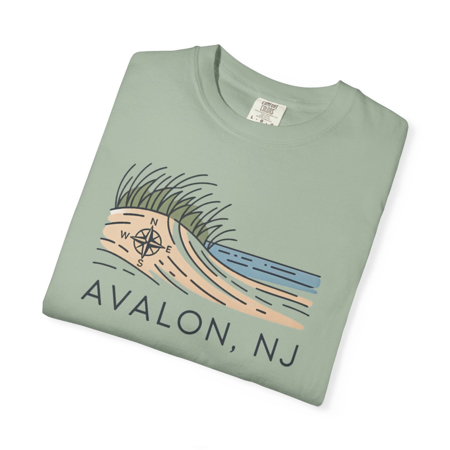 Avalon NJ Beach Compass T-Shirt — Jersey Shore Dune Graphic