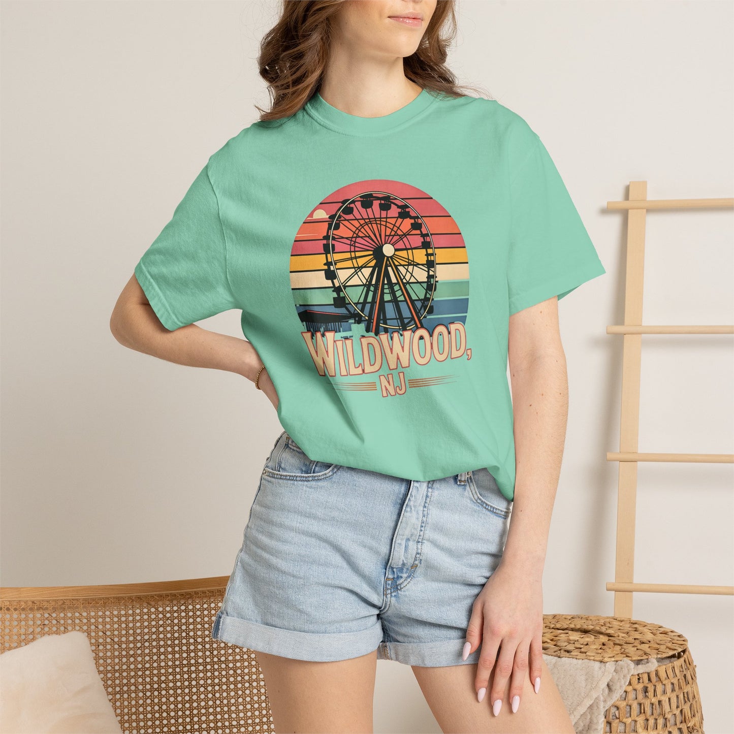 Wildwood NJ Ferris Wheel T-Shirt — Retro Sunset Boardwalk Tee