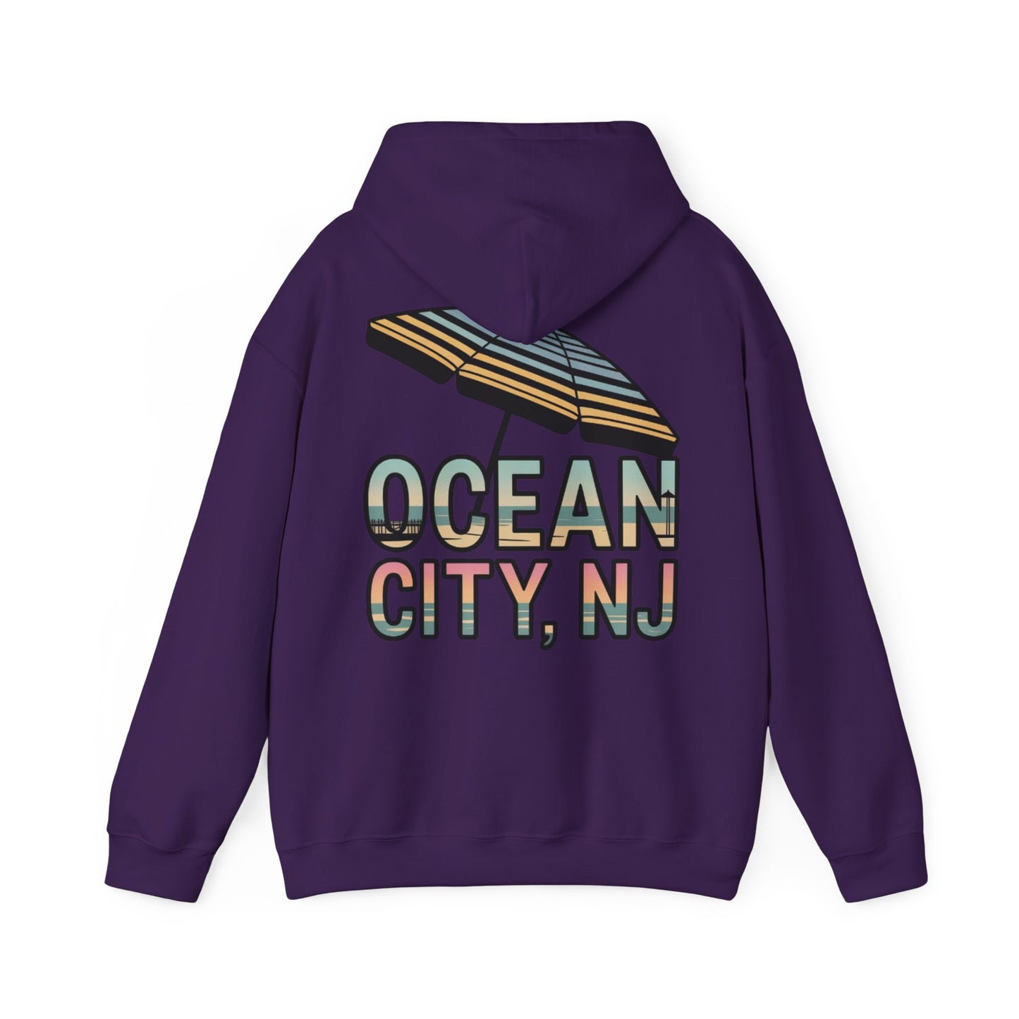 Ocean City NJ Beach Hoodie — Retro Umbrella Coastal Sweatshirt, Vacation & Boardwalk Souvenir