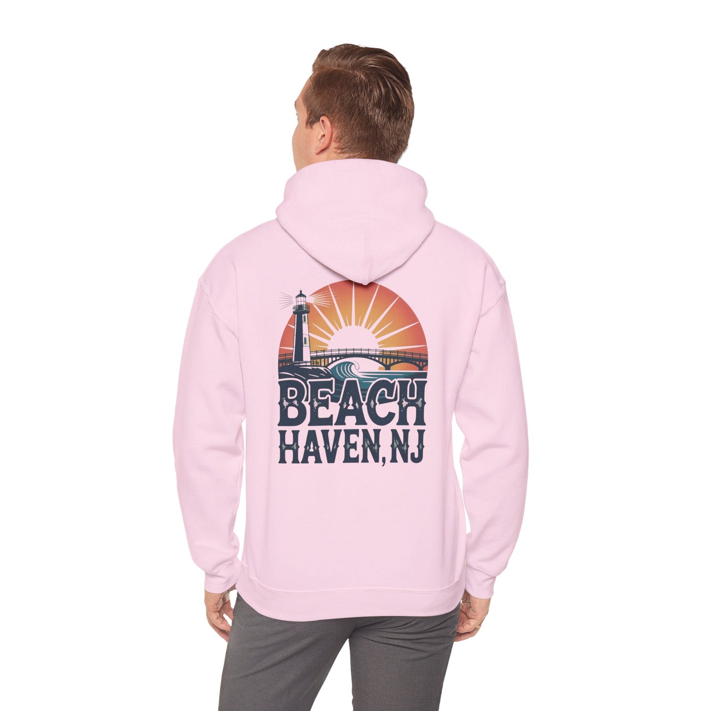 Beach Haven NJ Shore Hoodie – Retro Lighthouse Sunset Sweatshirt