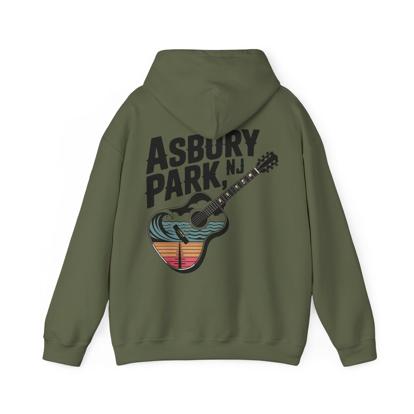 Asbury Park NJ Guitar Hoodie - Retro Beach Music Pullover