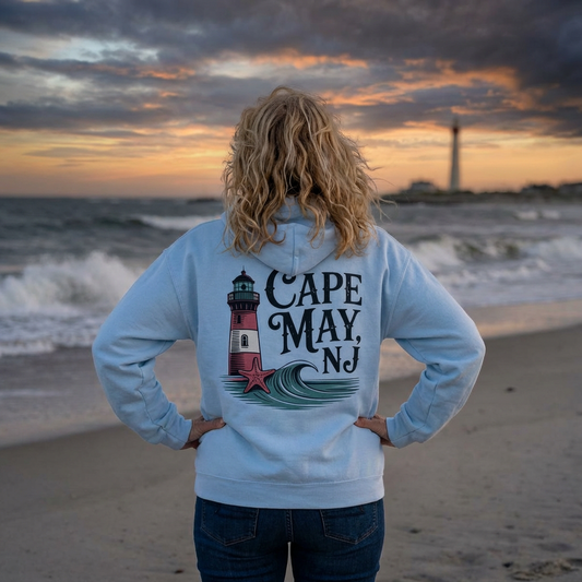 Cape May NJ Lighthouse Hoodie — Coastal Beach Vacation Sweatshirt