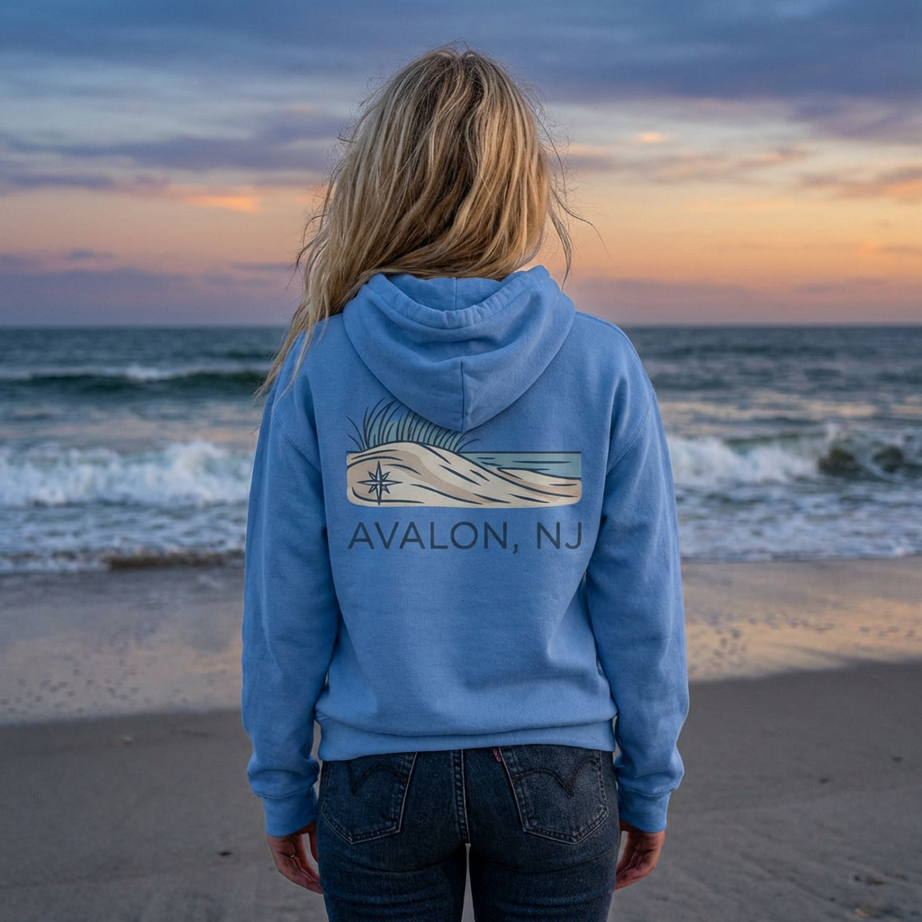 Avalon NJ Beach Hoodie – Dune & Ocean Graphic Sweatshirt