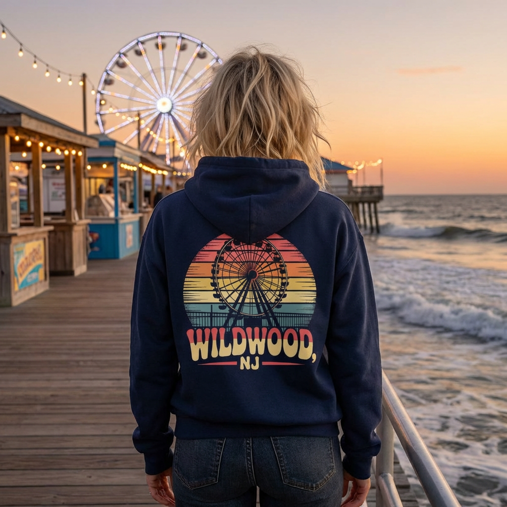 Wildwood NJ Retro Ferris Wheel Hoodie — Vintage Boardwalk Sweatshirt