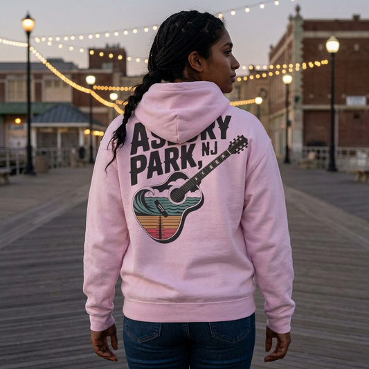 Asbury Park NJ Guitar Hoodie - Retro Beach Music Pullover