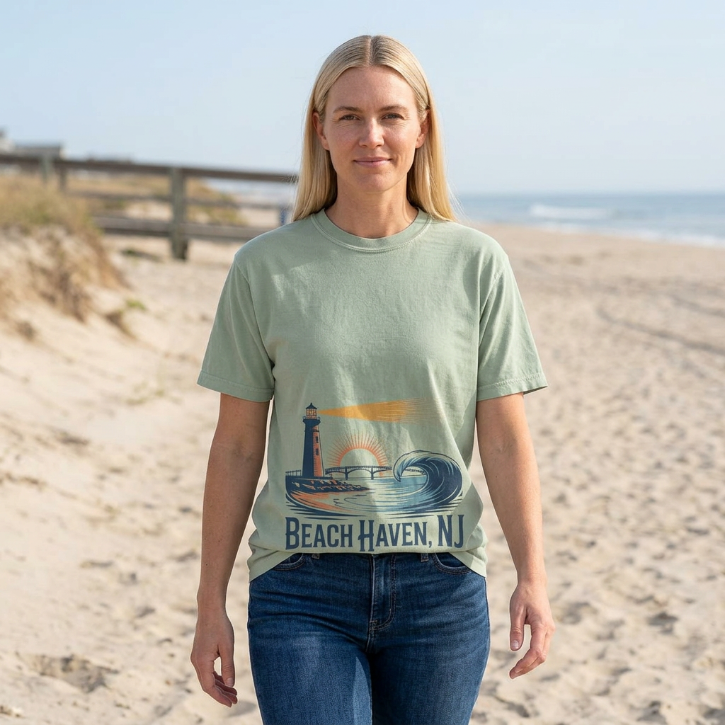 Beach Haven, NJ Lighthouse T-Shirt — Coastal Vintage Surf Graphic