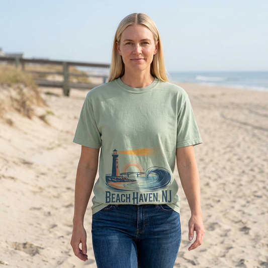 Beach Haven, NJ Lighthouse T-Shirt — Coastal Vintage Surf Graphic