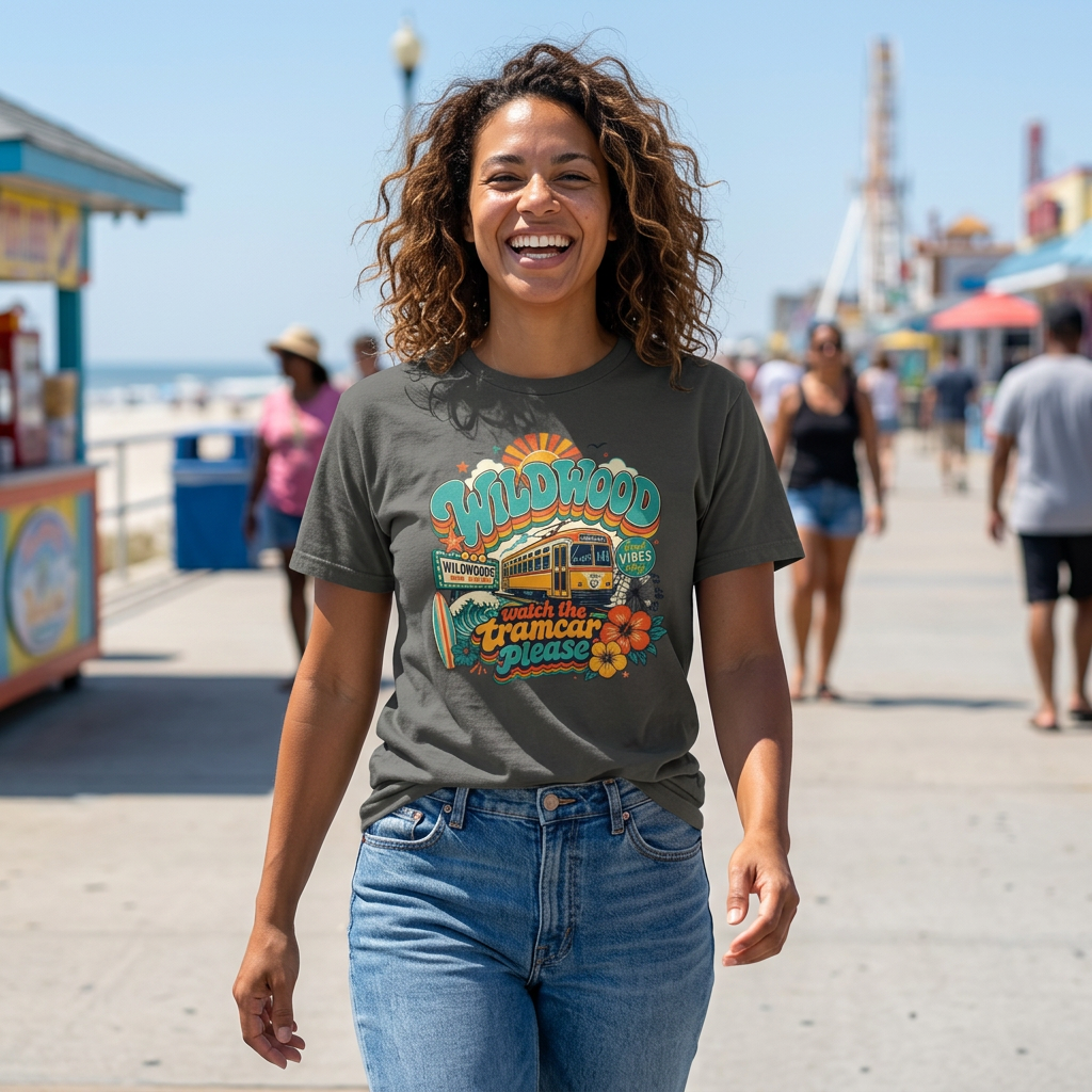 Wildwood Tramcar Please T-Shirt — Retro Beachboardwalk Graphic Tee