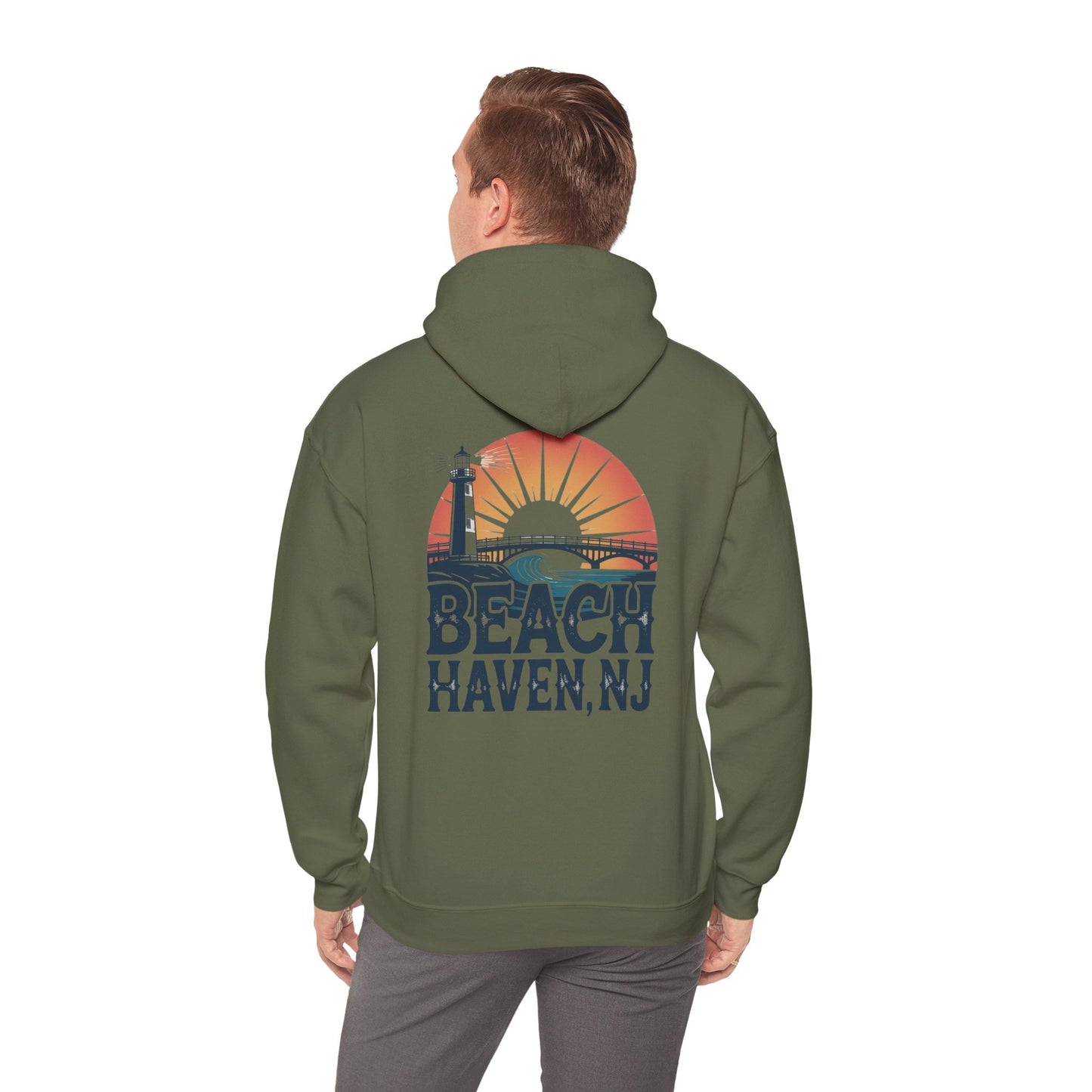 Beach Haven NJ Shore Hoodie – Retro Lighthouse Sunset Sweatshirt
