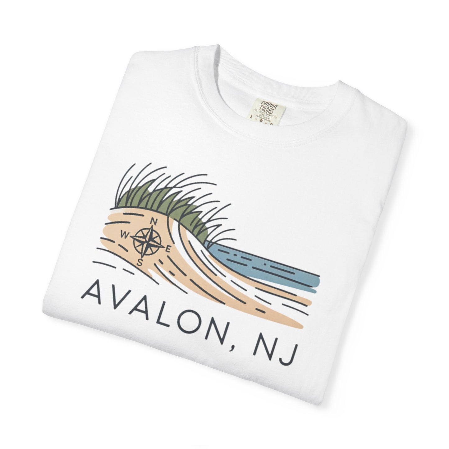 Avalon NJ Beach Compass T-Shirt — Jersey Shore Dune Graphic