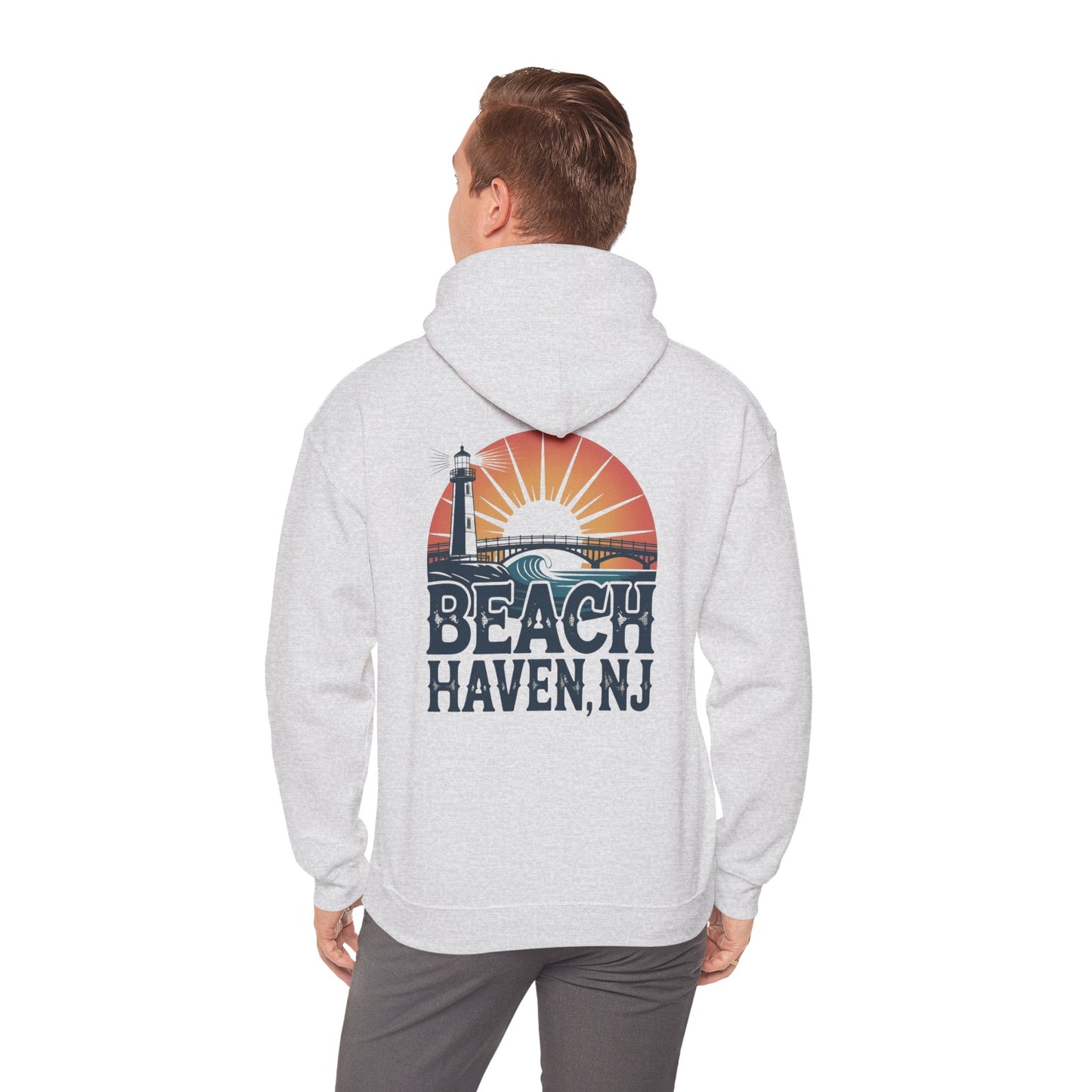 Beach Haven NJ Shore Hoodie – Retro Lighthouse Sunset Sweatshirt