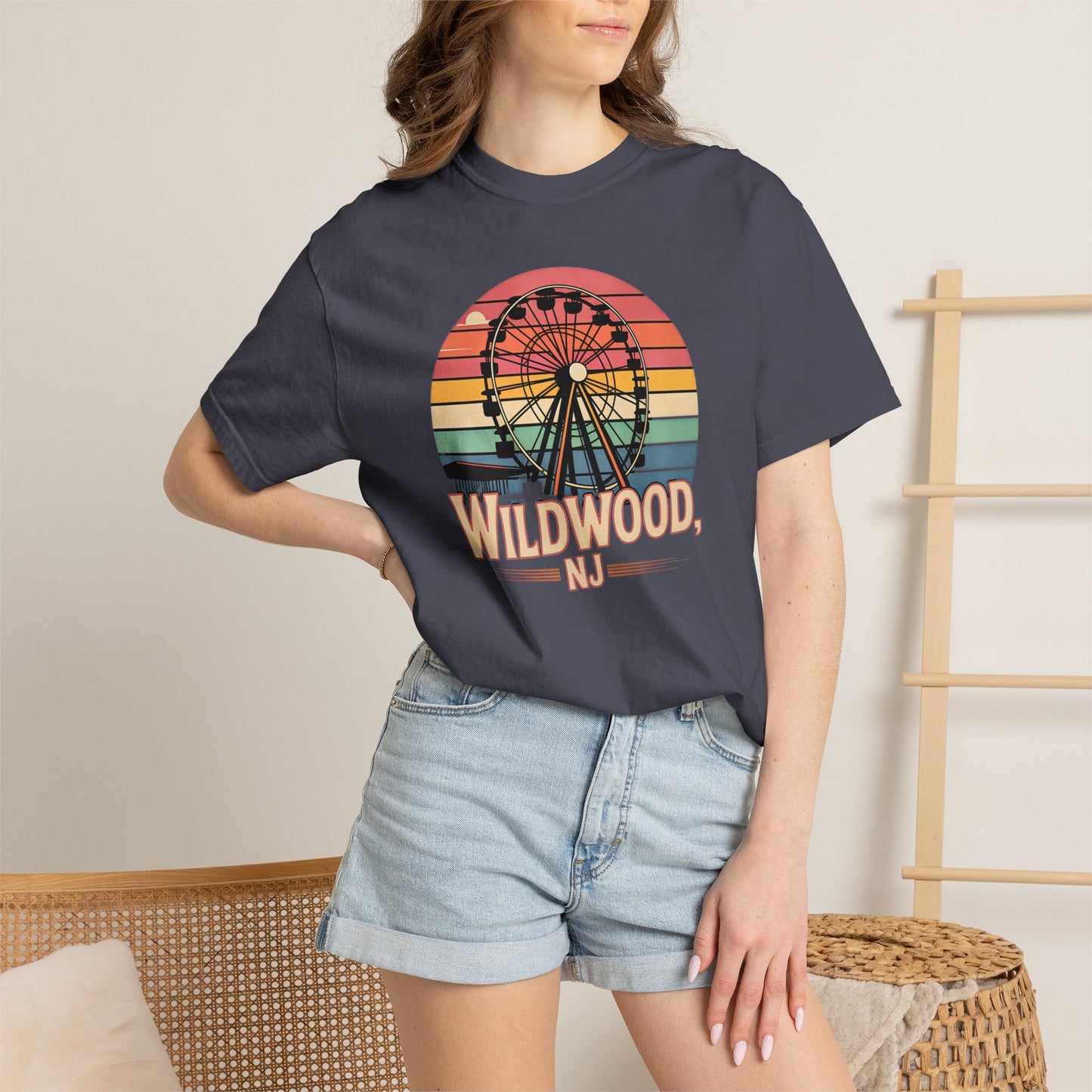 Wildwood NJ Ferris Wheel T-Shirt — Retro Sunset Boardwalk Tee
