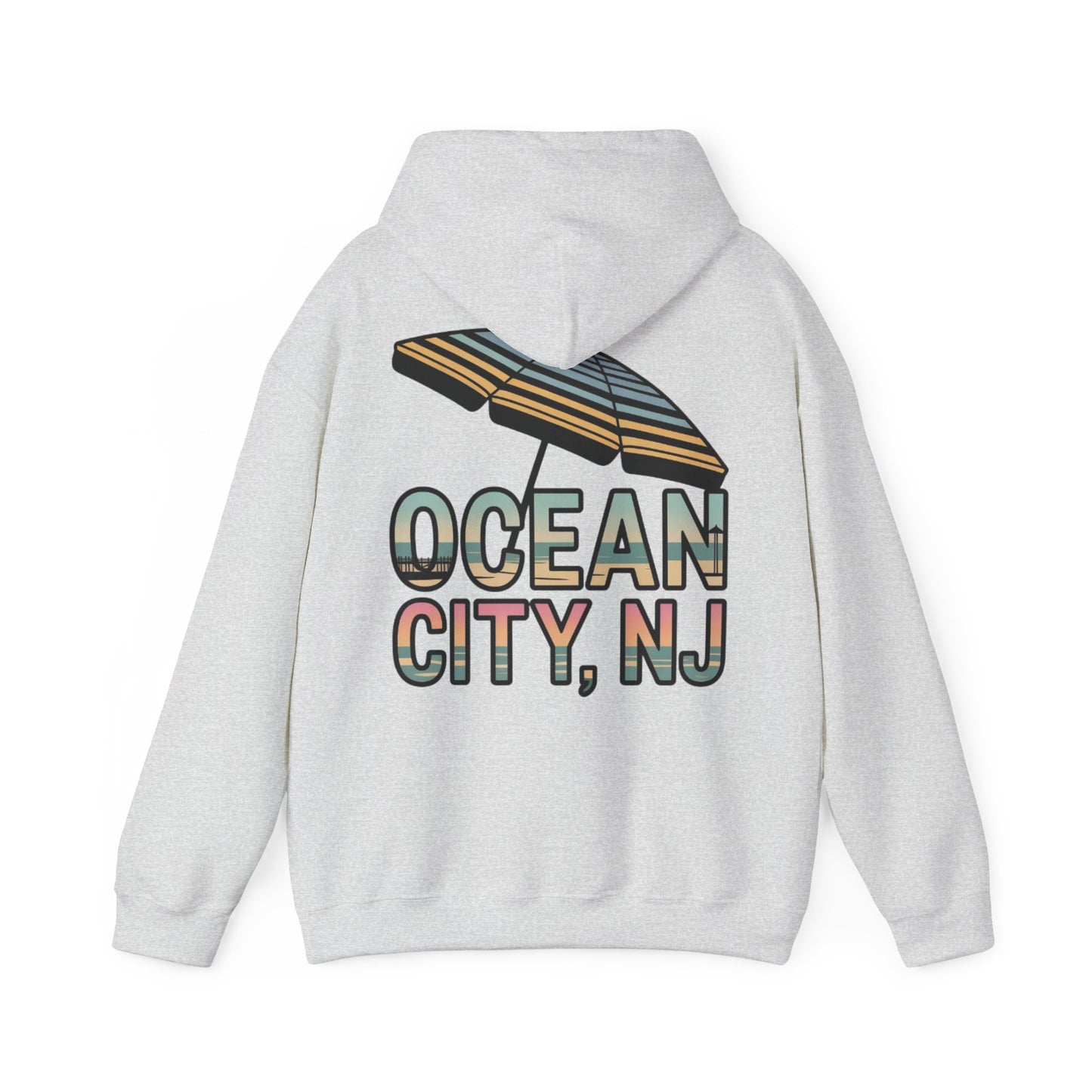 Ocean City NJ Beach Hoodie — Retro Umbrella Coastal Sweatshirt, Vacation & Boardwalk Souvenir