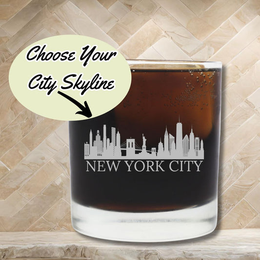 Custom City Skyline Whiskey Glass