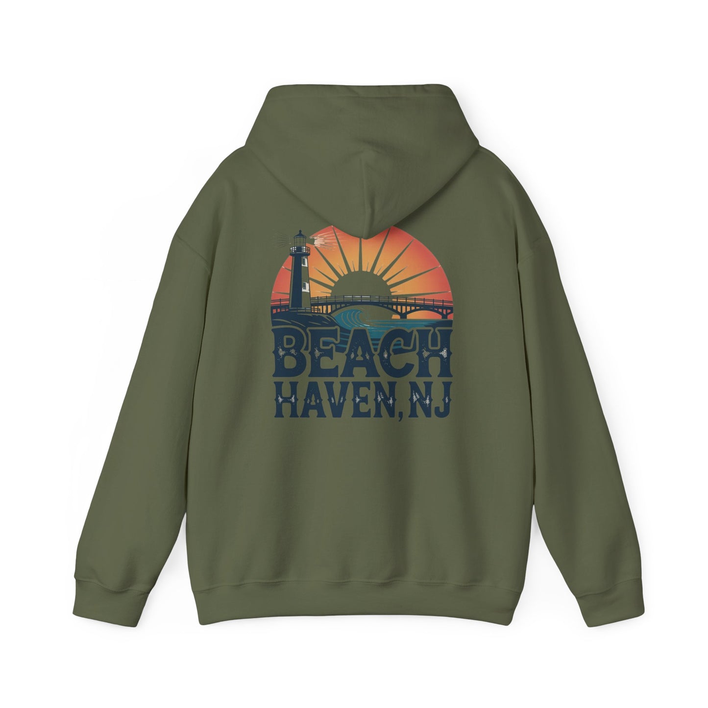 Beach Haven NJ Shore Hoodie – Retro Lighthouse Sunset Sweatshirt