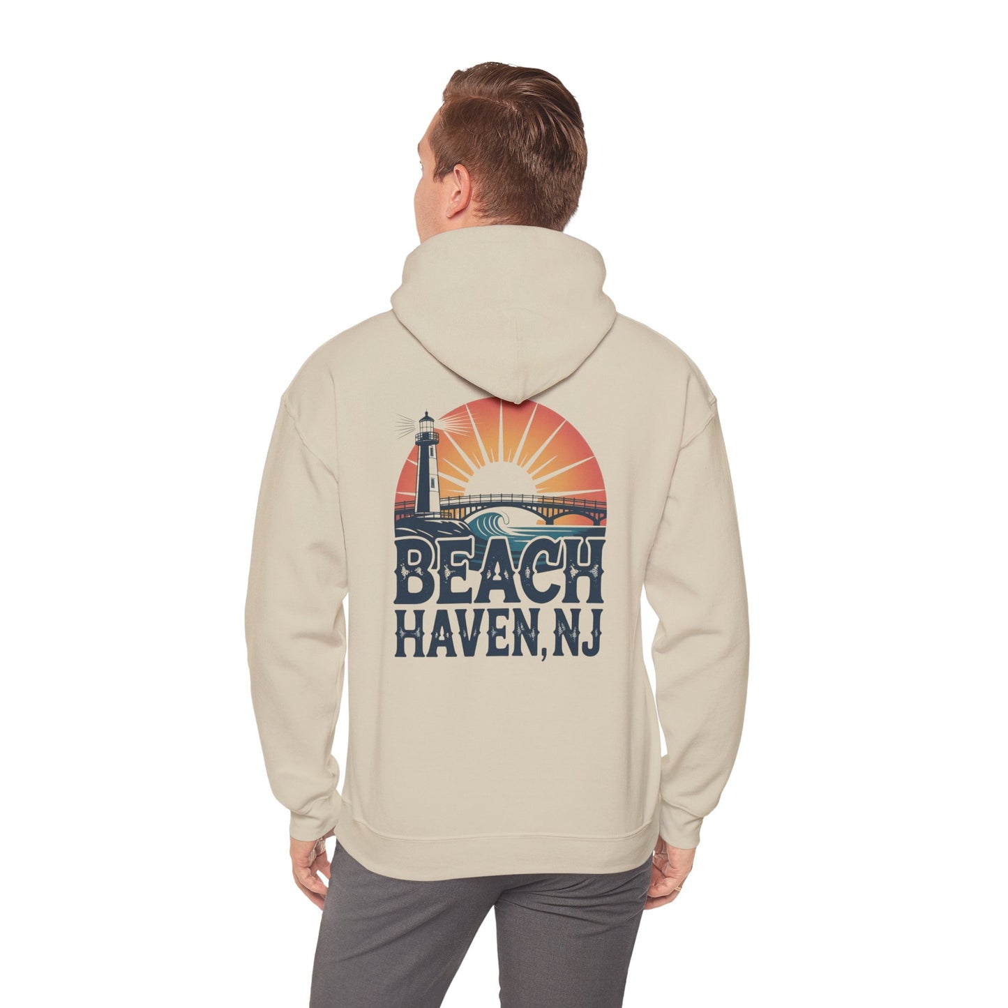 Beach Haven NJ Shore Hoodie – Retro Lighthouse Sunset Sweatshirt