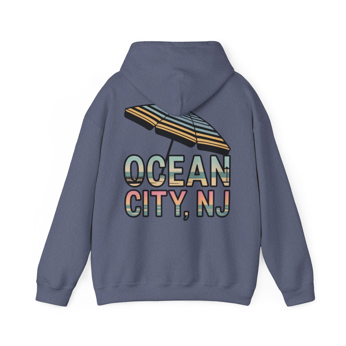 Ocean City NJ Beach Hoodie — Retro Umbrella Coastal Sweatshirt, Vacation & Boardwalk Souvenir