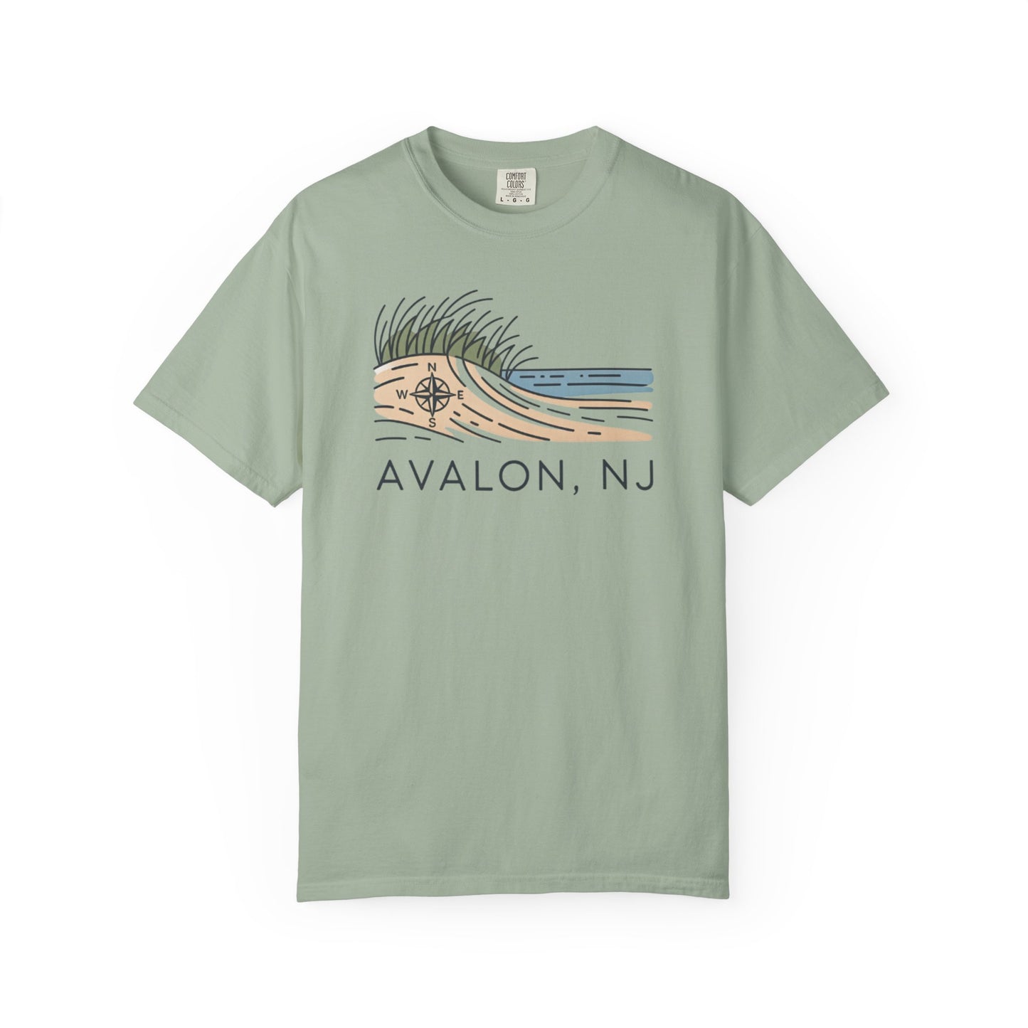 Avalon NJ Beach Compass T-Shirt — Jersey Shore Dune Graphic