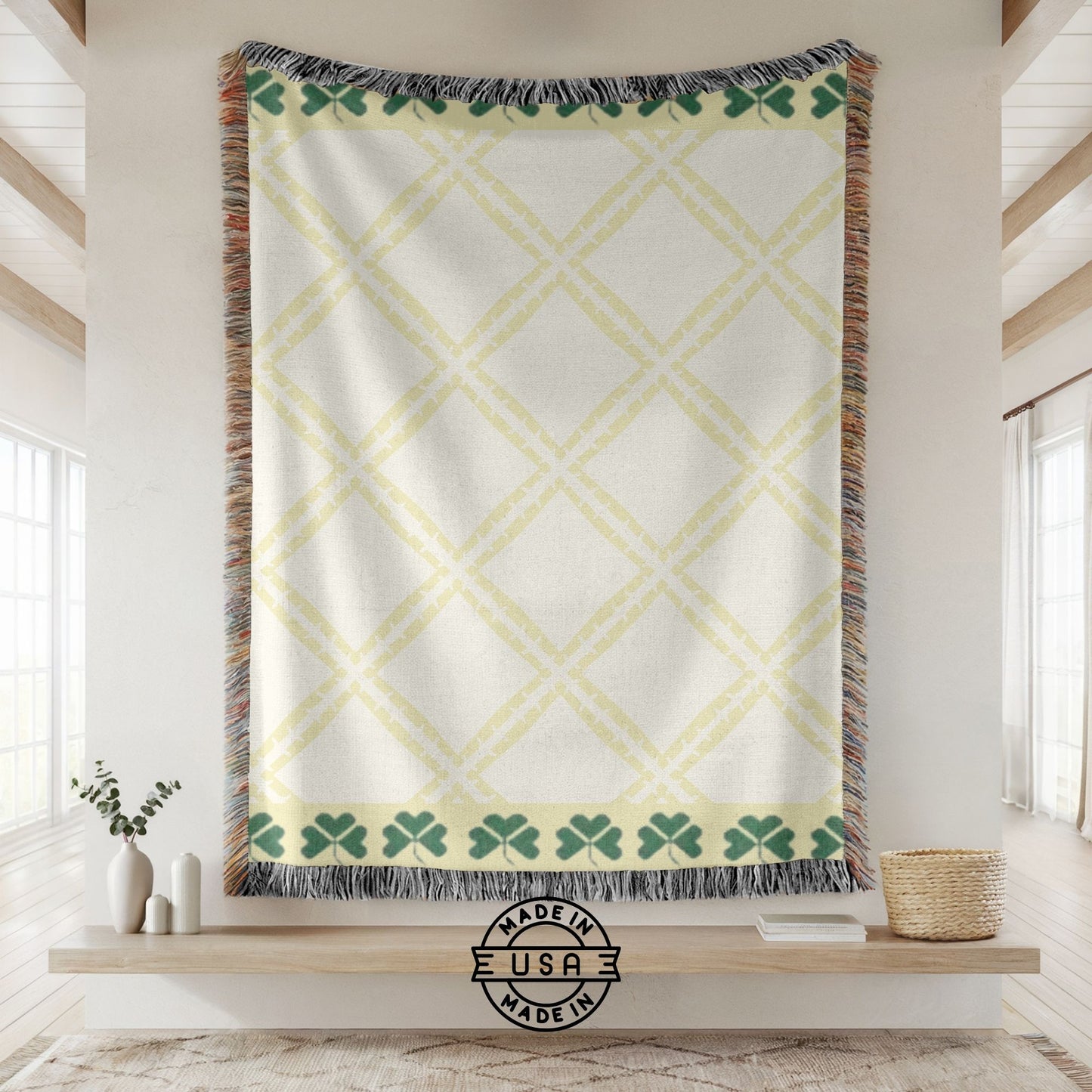 Irish Shamrock Woven Blanket Keepsake Gift – 100% Cotton Celtic Home Decor, Cozy St Patrick’s Day Tapestry