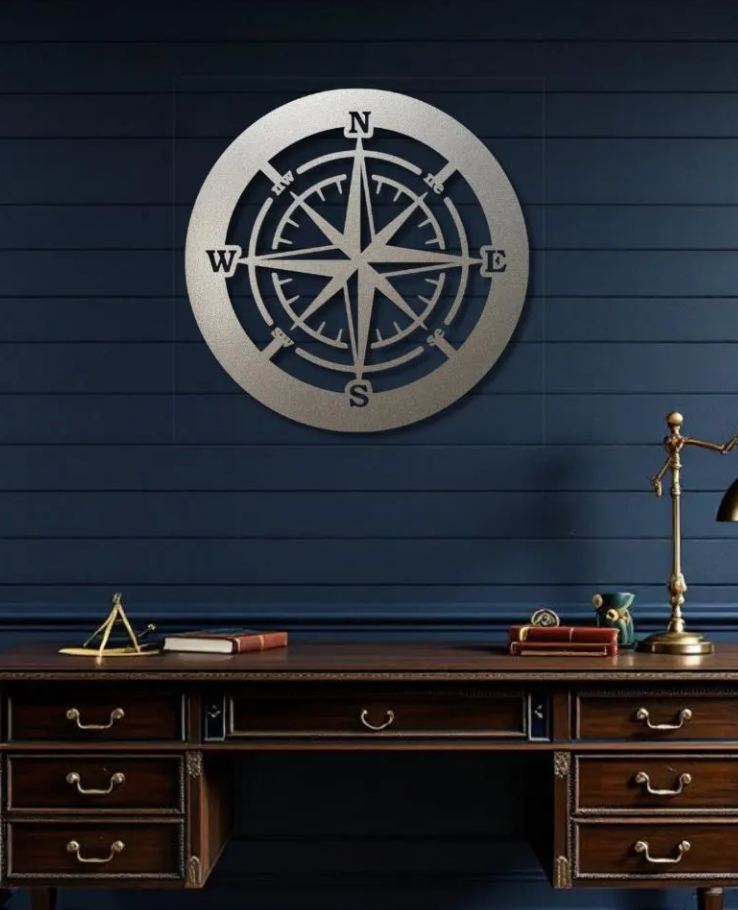Compass Rose Die-Cut Metal Wall Art | Nautical & Coastal Home Decor