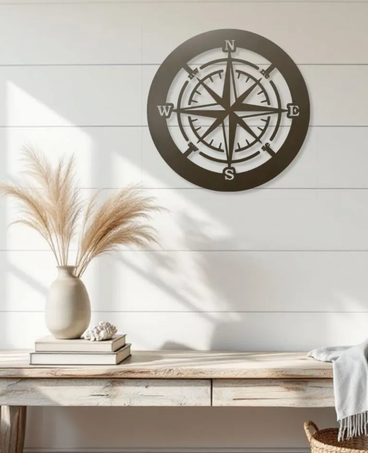 Compass Rose Die-Cut Metal Wall Art | Nautical & Coastal Home Decor